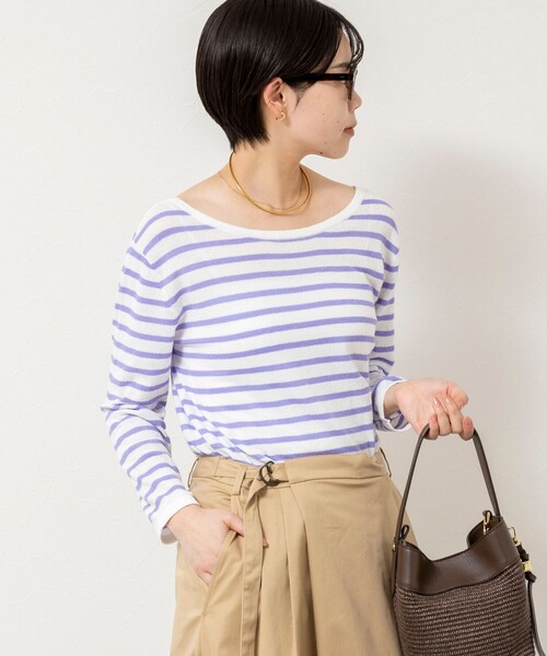 Rie Miller（リエミラー）の「ウォッシャブルブークレーボーダーバックUネックプルオーバー（ニット/セーター・レディース・イエロー系その他3/ホワイト系その他4/パープル系その他3・38）」の18枚目の写真