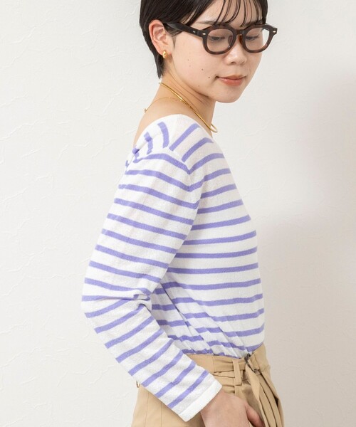 Rie Miller（リエミラー）の「ウォッシャブルブークレーボーダーバックUネックプルオーバー（ニット/セーター・レディース・イエロー系その他3/ホワイト系その他4/パープル系その他3・38）」の19枚目の写真