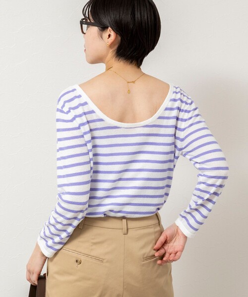 Rie Miller（リエミラー）の「ウォッシャブルブークレーボーダーバックUネックプルオーバー（ニット/セーター・レディース・イエロー系その他3/ホワイト系その他4/パープル系その他3・38）」の20枚目の写真