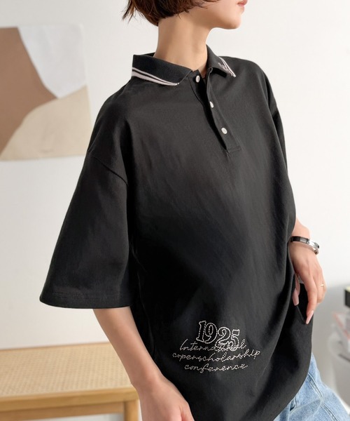 classicalelf(クラシカルエルフ)の「レトロ可愛いスタイルに。綿100%とび刺繍ポロシャツ(半袖)(ポロシャツ・レディース・ブラウン/オレンジ/ブラック/グレー系1/アイボリー系1・MEDIUM/X-LARGE/SMALL/LARGE)」の9枚目の写真