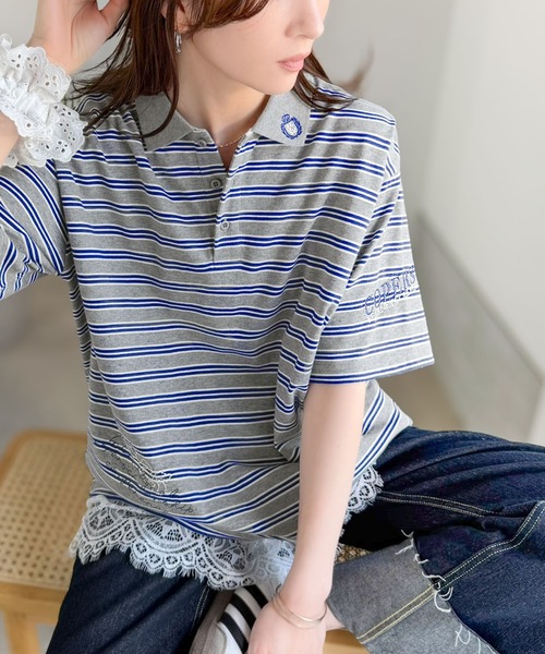 classicalelf(クラシカルエルフ)の「レトロ可愛いスタイルに。綿100%とび刺繍ポロシャツ(半袖)(ポロシャツ・レディース・ブラウン/オレンジ/ブラック/グレー系1/アイボリー系1・MEDIUM/X-LARGE/SMALL/LARGE)」の18枚目の写真