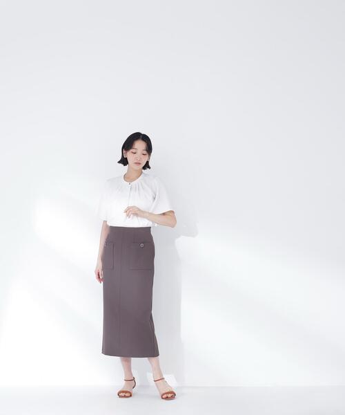 NATURAL BEAUTY BASIC(ナチュラルビューティーベーシック)の「◇フロントタックフレアスリーブブラウス(シャツ/ブラウス・レディース・ベージュ/ダークブルー/オフホワイト/ブルー・SMALL/MEDIUM)」の6枚目の写真