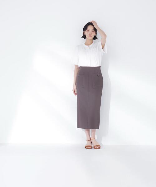 NATURAL BEAUTY BASIC(ナチュラルビューティーベーシック)の「◇フロントタックフレアスリーブブラウス(シャツ/ブラウス・レディース・ベージュ/ダークブルー/オフホワイト/ブルー・SMALL/MEDIUM)」の8枚目の写真