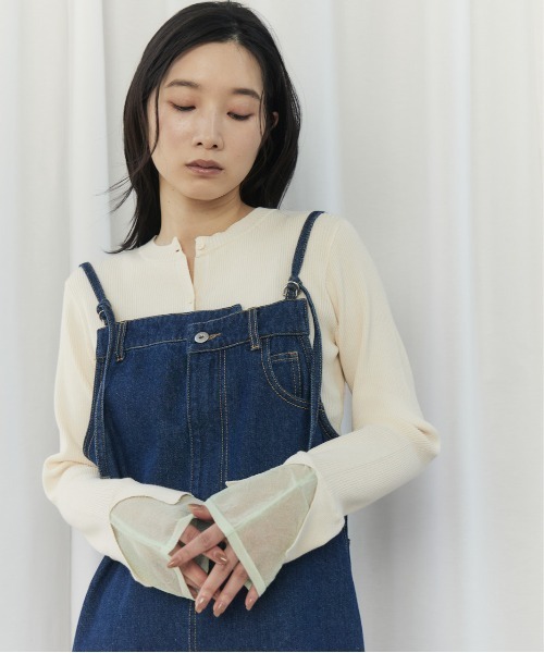 CIEL'AIR(シエルエアー)の「BICOLOR SLEEVE TOP(バイカラースリーブトップ)(ニット/セーター・レディース・チャコールグレー/アイボリー・FREE)」の12枚目の写真