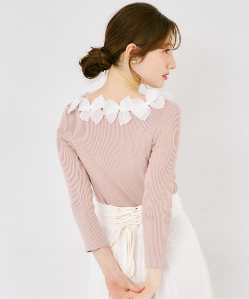 tocco closet（トッコ　クローゼット）の「シアーリボン付き七分袖リブニットプルオーバー（ニット/セーター・レディース・ネイビー/サックスブルー/ピンク/ラベンダー・M）」の17枚目の写真
