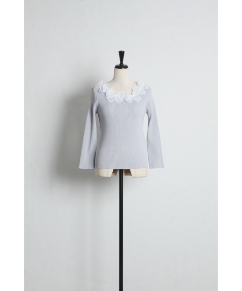 tocco closet（トッコ　クローゼット）の「シアーリボン付き七分袖リブニットプルオーバー（ニット/セーター・レディース・ネイビー/サックスブルー/ピンク/ラベンダー・M）」の18枚目の写真