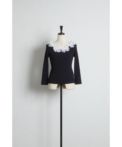 tocco closet（トッコ　クローゼット）の「シアーリボン付き七分袖リブニットプルオーバー（ニット/セーター・レディース・ネイビー/サックスブルー/ピンク/ラベンダー・M）」の19枚目の写真