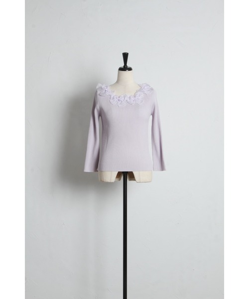 tocco closet（トッコ　クローゼット）の「シアーリボン付き七分袖リブニットプルオーバー（ニット/セーター・レディース・ネイビー/サックスブルー/ピンク/ラベンダー・M）」の20枚目の写真