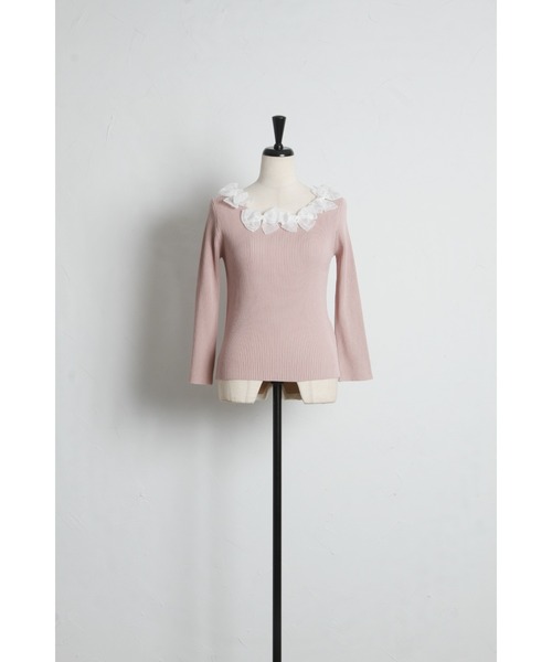 tocco closet（トッコ　クローゼット）の「シアーリボン付き七分袖リブニットプルオーバー（ニット/セーター・レディース・ネイビー/サックスブルー/ピンク/ラベンダー・M）」の21枚目の写真