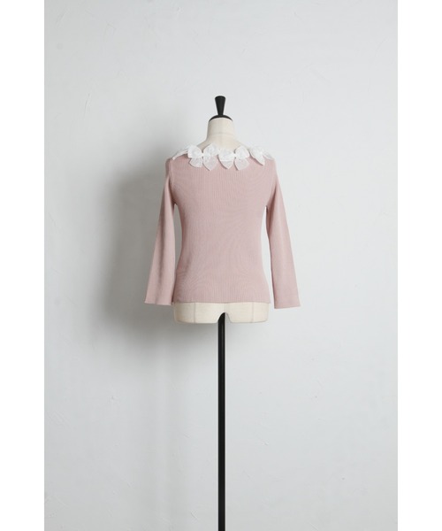 tocco closet（トッコ　クローゼット）の「シアーリボン付き七分袖リブニットプルオーバー（ニット/セーター・レディース・ネイビー/サックスブルー/ピンク/ラベンダー・M）」の11枚目の写真