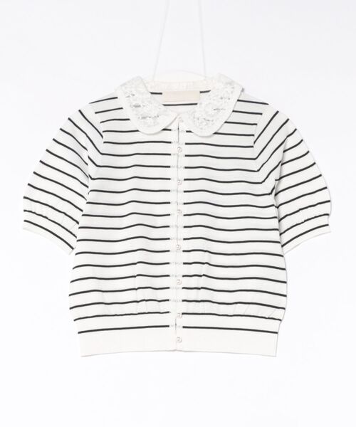 Marilyn Moon(マリリンムーン)の「cotton nylon lace color knit cardigan(カーディガン/ボレロ・レディース・グレー/ホワイト×ブラック/クリーム/ブラック・FREE)」の2枚目の写真