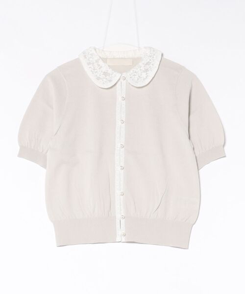 Marilyn Moon(マリリンムーン)の「cotton nylon lace color knit cardigan(カーディガン/ボレロ・レディース・グレー/ホワイト×ブラック/クリーム/ブラック・FREE)」の4枚目の写真
