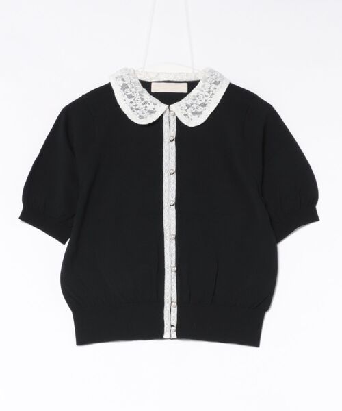 Marilyn Moon(マリリンムーン)の「cotton nylon lace color knit cardigan(カーディガン/ボレロ・レディース・グレー/ホワイト×ブラック/クリーム/ブラック・FREE)」の3枚目の写真