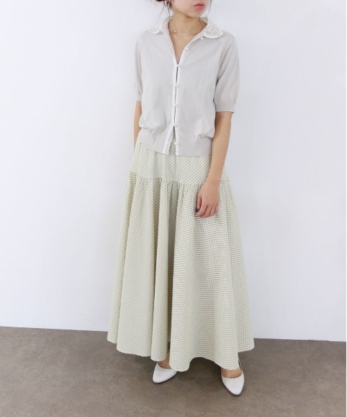 Marilyn Moon(マリリンムーン)の「cotton nylon lace color knit cardigan(カーディガン/ボレロ・レディース・グレー/ホワイト×ブラック/クリーム/ブラック・FREE)」の15枚目の写真