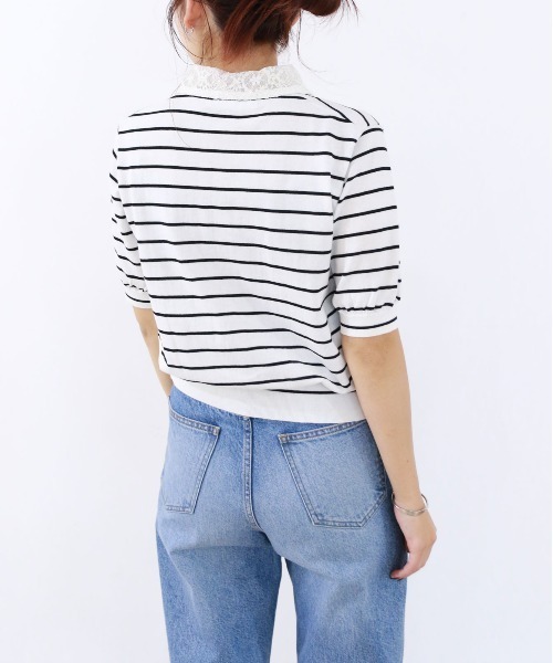 Marilyn Moon(マリリンムーン)の「cotton nylon lace color knit cardigan(カーディガン/ボレロ・レディース・グレー/ホワイト×ブラック/クリーム/ブラック・FREE)」の12枚目の写真