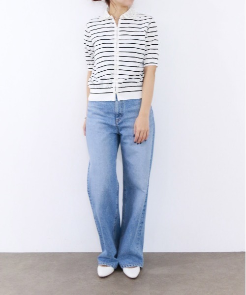 Marilyn Moon(マリリンムーン)の「cotton nylon lace color knit cardigan(カーディガン/ボレロ・レディース・グレー/ホワイト×ブラック/クリーム/ブラック・FREE)」の11枚目の写真