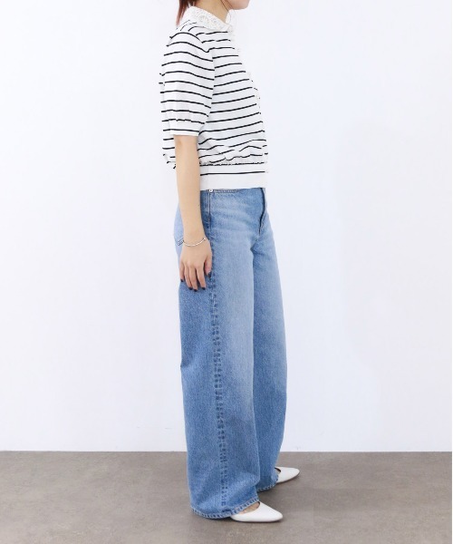 Marilyn Moon(マリリンムーン)の「cotton nylon lace color knit cardigan(カーディガン/ボレロ・レディース・グレー/ホワイト×ブラック/クリーム/ブラック・FREE)」の10枚目の写真