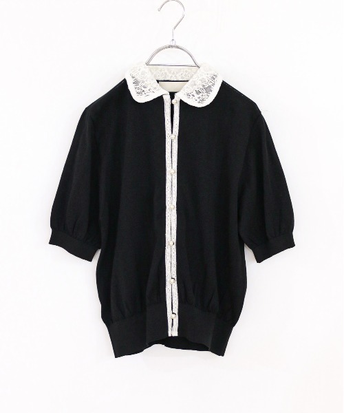 Marilyn Moon(マリリンムーン)の「cotton nylon lace color knit cardigan(カーディガン/ボレロ・レディース・グレー/ホワイト×ブラック/クリーム/ブラック・FREE)」の7枚目の写真
