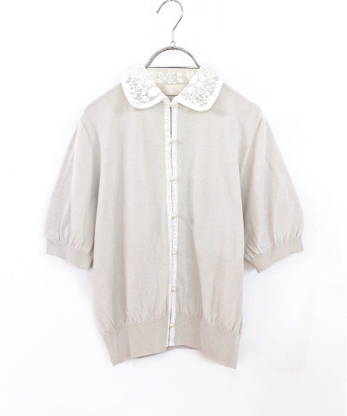Marilyn Moon(マリリンムーン)の「cotton nylon lace color knit cardigan(カーディガン/ボレロ・レディース・グレー/ホワイト×ブラック/クリーム/ブラック・FREE)」の6枚目の写真