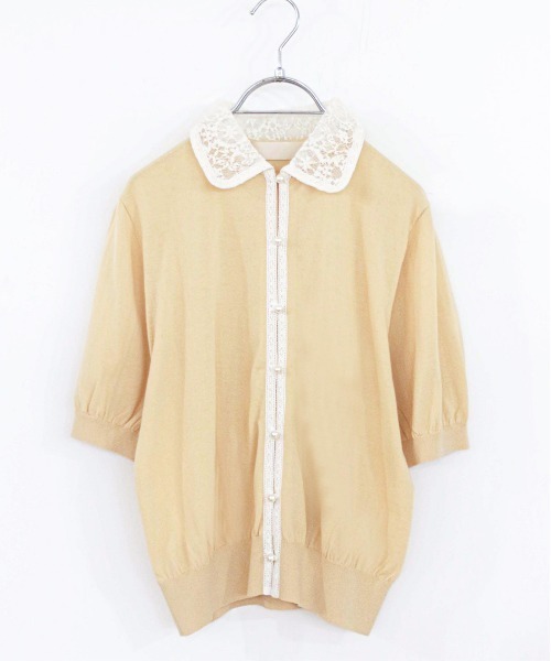 Marilyn Moon(マリリンムーン)の「cotton nylon lace color knit cardigan(カーディガン/ボレロ・レディース・グレー/ホワイト×ブラック/クリーム/ブラック・FREE)」の5枚目の写真