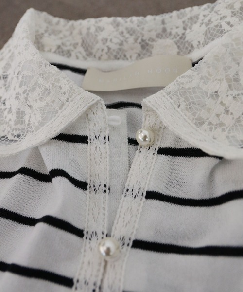 Marilyn Moon(マリリンムーン)の「cotton nylon lace color knit cardigan(カーディガン/ボレロ・レディース・グレー/ホワイト×ブラック/クリーム/ブラック・FREE)」の9枚目の写真
