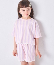 pairmanon（ペアマノン）の「【綿100%】ガールズ ストライプ 裾レース 半袖セットアップ（セットアップ）」