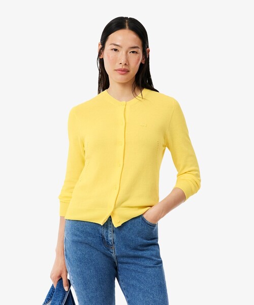 LACOSTE(ラコステ)の「シームレス3Dニットカーディガン(カーディガン/ボレロ・レディース・ネイビー/イエロー・38/36/34/40)」の2枚目の写真