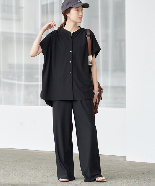 SLOBE IENA(スローブイエナ)の「《2枚セット》カットジョーゼットセットアップ(Tシャツ/カットソー・レディース・ブラック/ブラウン・36/38)」の1枚目の写真