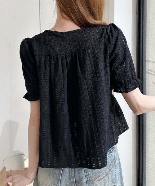 Ada.（エイダ）の「透かし編み スクエアネックパフスリーブ フレアカットソー（Tシャツ/カットソー・レディース・ブラック/ブルー/ホワイト・FREE）」の13枚目の写真