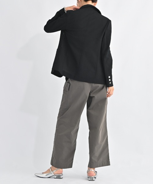 aunt lily（アントリリー）の「シャンブレーツイル ハンサムカーゴパンツ｜カーゴパンツ ワイドパンツ ストレートパンツ ワークパンツ 美脚シルエット 体型カバー（カーゴパンツ・レディース・ネイビー/チャコールグレー・S/LL/L/M）」の13枚目の写真