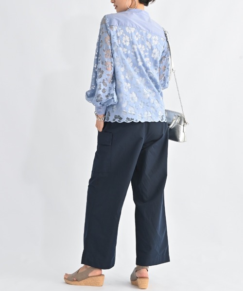 aunt lily（アントリリー）の「シャンブレーツイル ハンサムカーゴパンツ｜カーゴパンツ ワイドパンツ ストレートパンツ ワークパンツ 美脚シルエット 体型カバー（カーゴパンツ・レディース・ネイビー/チャコールグレー・S/LL/L/M）」の8枚目の写真