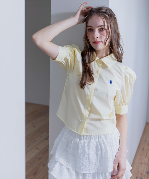 U.S. POLO ASSN.（ユーエスポロアッスン）の「【U.S. POLO ASSN.】clear 別注 袖バルーン半袖シャツブラウス（シャツ/ブラウス・レディース・イエロー系その他/サックスブルー/オフホワイト・F）」の3枚目の写真