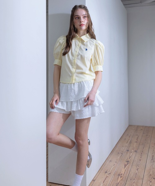 U.S. POLO ASSN.（ユーエスポロアッスン）の「【U.S. POLO ASSN.】clear 別注 袖バルーン半袖シャツブラウス（シャツ/ブラウス・レディース・イエロー系その他/サックスブルー/オフホワイト・F）」の4枚目の写真