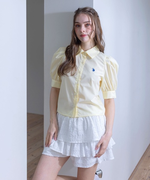 U.S. POLO ASSN.（ユーエスポロアッスン）の「【U.S. POLO ASSN.】clear 別注 袖バルーン半袖シャツブラウス（シャツ/ブラウス・レディース・イエロー系その他/サックスブルー/オフホワイト・F）」の5枚目の写真