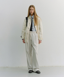 DUNST（ダンスト）の「UNISEX LEATHER LOGO WIDE SWEAT PANTS_UDPA6A102_OATMEAL MELANGE（スウェットパンツ）」