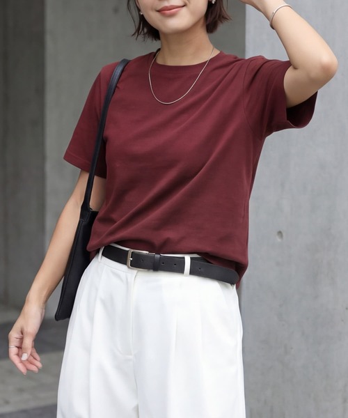STYLE DELI(スタイルデリ)の「56cm丈BASICコットンTシャツ(Tシャツ/カットソー・レディース・エンジ/ホワイト・FREE)」の1枚目の写真