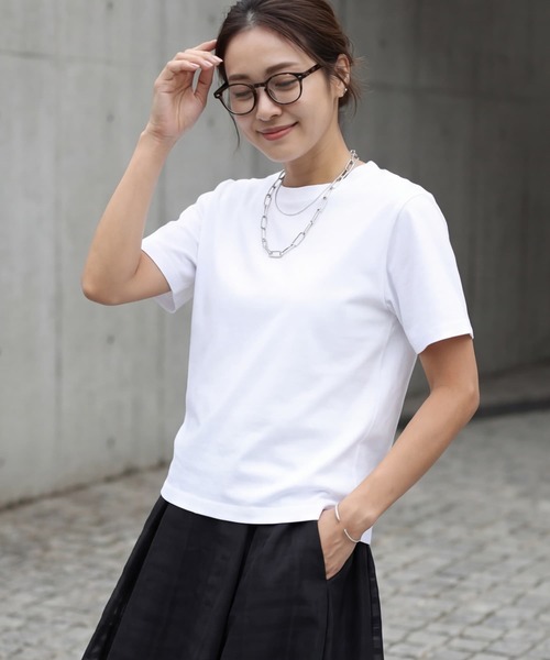 STYLE DELI(スタイルデリ)の「56cm丈BASICコットンTシャツ(Tシャツ/カットソー・レディース・エンジ/ホワイト・FREE)」の2枚目の写真
