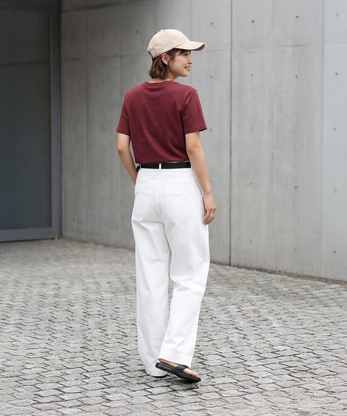 STYLE DELI(スタイルデリ)の「56cm丈BASICコットンTシャツ(Tシャツ/カットソー・レディース・エンジ/ホワイト・FREE)」の6枚目の写真