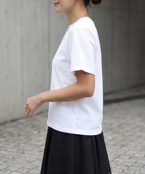 STYLE DELI(スタイルデリ)の「56cm丈BASICコットンTシャツ(Tシャツ/カットソー・レディース・エンジ/ホワイト・FREE)」の8枚目の写真