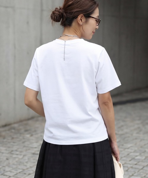 STYLE DELI(スタイルデリ)の「56cm丈BASICコットンTシャツ(Tシャツ/カットソー・レディース・エンジ/ホワイト・FREE)」の10枚目の写真