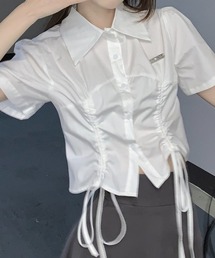 ドロストギャザー半袖クロップドシャツ