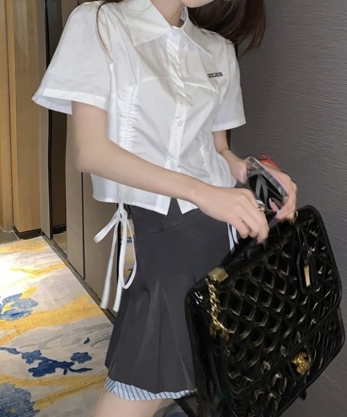 SHEPP(シープ)の「ドロストギャザー半袖クロップドシャツ(シャツ/ブラウス・レディース・ホワイト・S/M)」の3枚目の写真