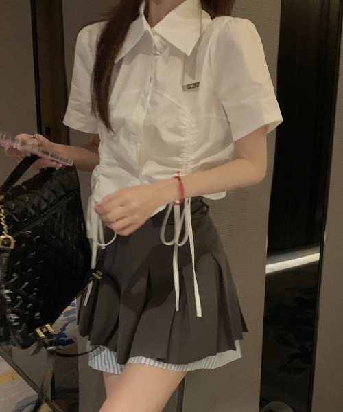 SHEPP(シープ)の「ドロストギャザー半袖クロップドシャツ(シャツ/ブラウス・レディース・ホワイト・S/M)」の6枚目の写真