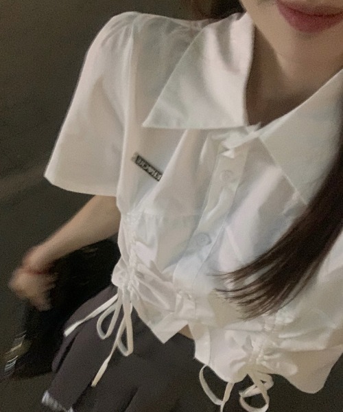 SHEPP(シープ)の「ドロストギャザー半袖クロップドシャツ(シャツ/ブラウス・レディース・ホワイト・S/M)」の7枚目の写真