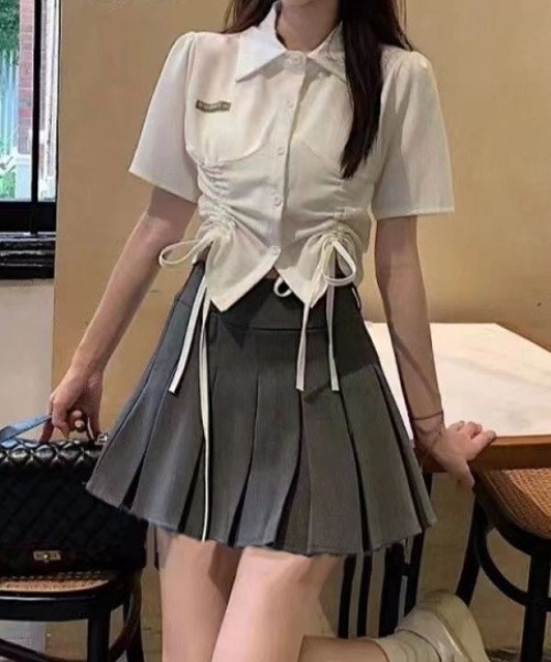 SHEPP(シープ)の「ドロストギャザー半袖クロップドシャツ(シャツ/ブラウス・レディース・ホワイト・S/M)」の8枚目の写真