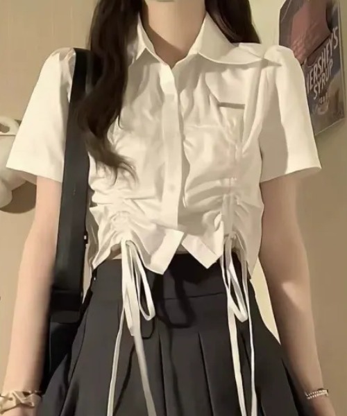 SHEPP(シープ)の「ドロストギャザー半袖クロップドシャツ(シャツ/ブラウス・レディース・ホワイト・S/M)」の10枚目の写真