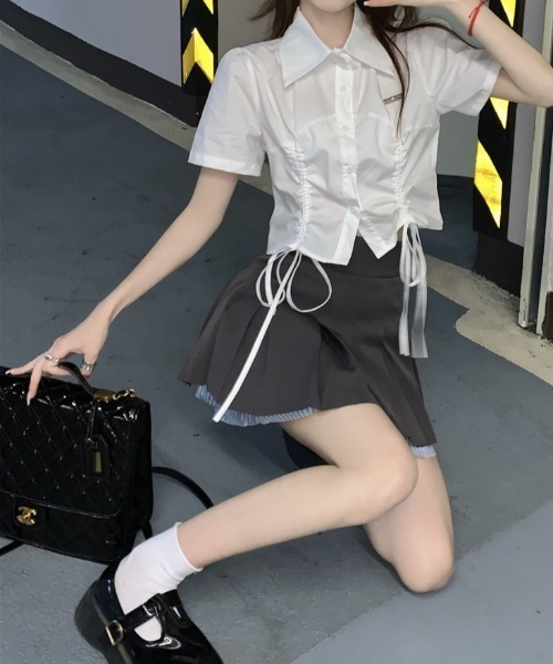 SHEPP(シープ)の「ドロストギャザー半袖クロップドシャツ(シャツ/ブラウス・レディース・ホワイト・S/M)」の4枚目の写真