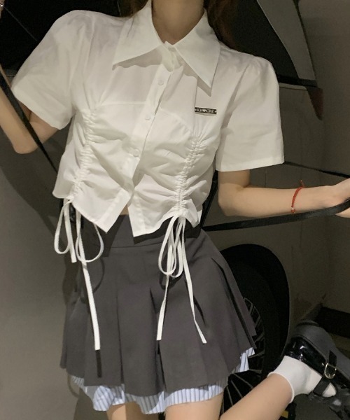 SHEPP(シープ)の「ドロストギャザー半袖クロップドシャツ(シャツ/ブラウス・レディース・ホワイト・S/M)」の5枚目の写真
