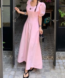 AMAJI（アマジ）の「ラウンドネックパフスリーブウエスト切替ロングワンピース 半袖フレアシルエット（ワンピース）」