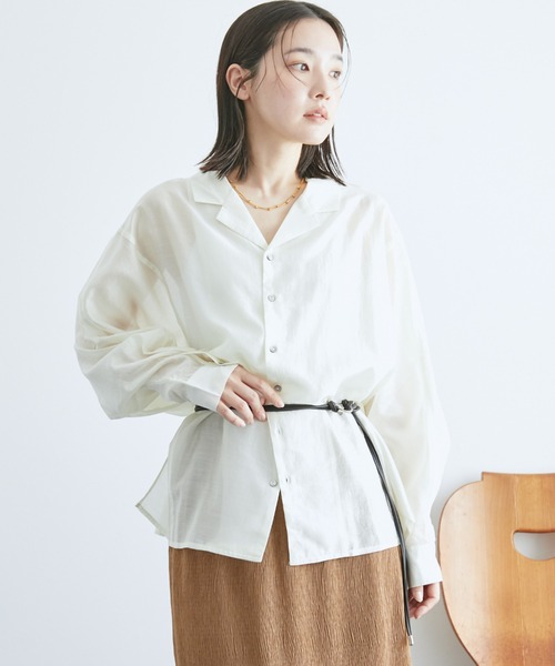 Doux archives(ドゥアルシーヴ)の「テンセル開衿ドルマンオーバーシャツ(シャツ/ブラウス・レディース・ミント/アイボリー/グレイッシュベージュ・FREE)」の2枚目の写真